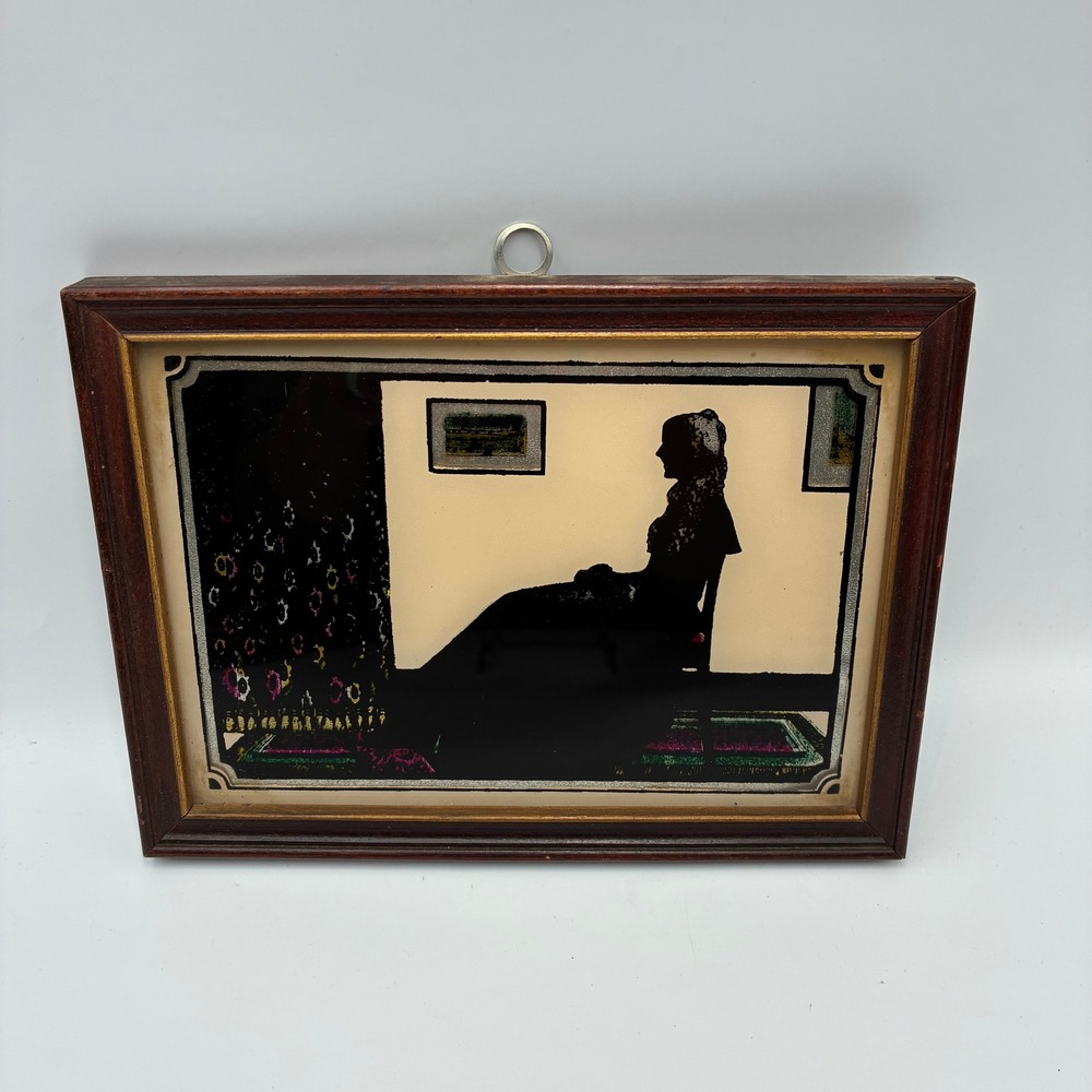 Vintage Art Pub Co Chicago Reverse Glass Silhouette Foil Art Framed 5x7 Seated